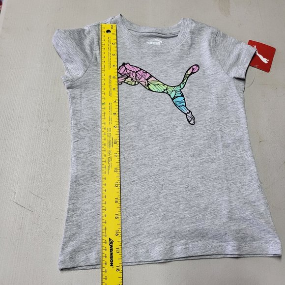NWT Puma‎ Girls Grey Short Cap Sleeve Crew Neck Graphic Print T Shirt Size 6 Top - Picture 11 of 12